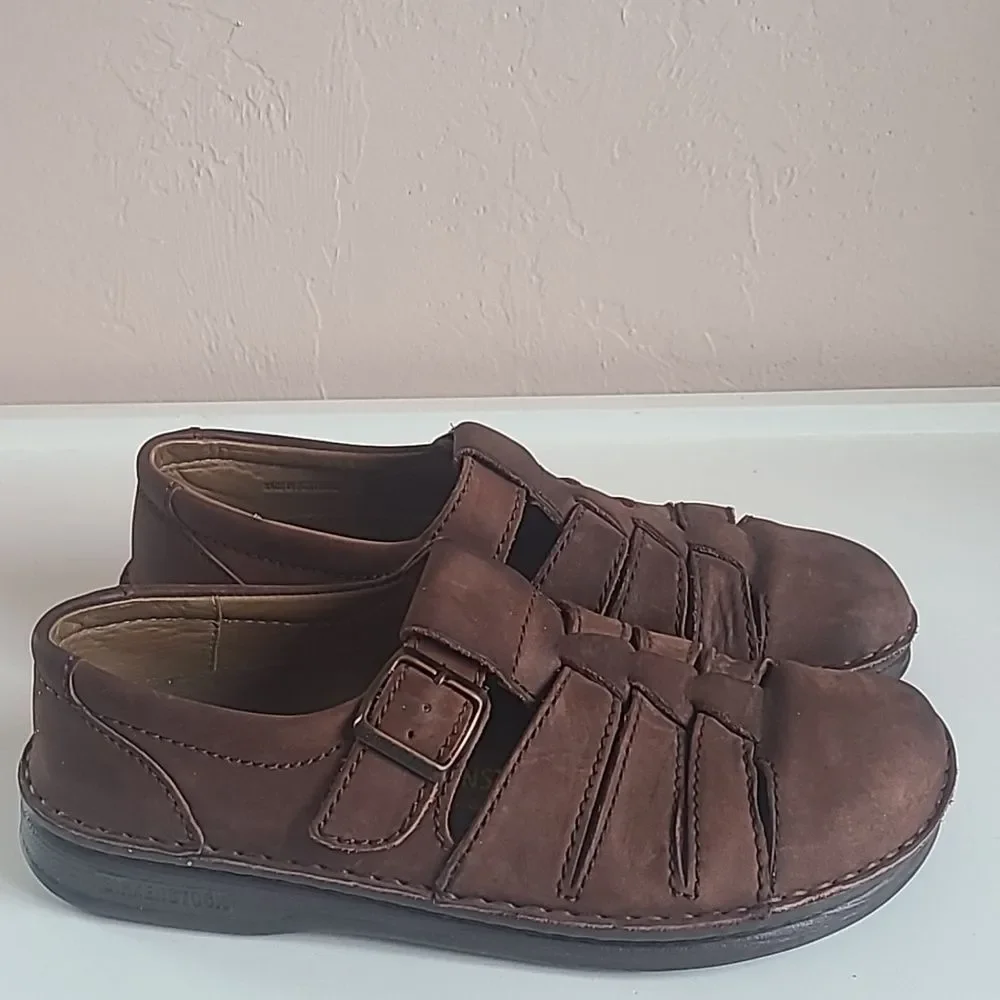 Footprints Birkenstock Madeira Brown Leather Fisherman Shoes Unisex Size EU 42